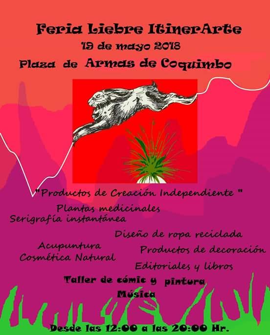 Fuga de tinta Invitan a Feria Liebre ItinerArte para el sábado 19 de mayo en Coquimbo.